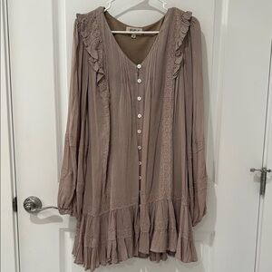 Listicle Brown Ruffled Long Sleeve Blouse